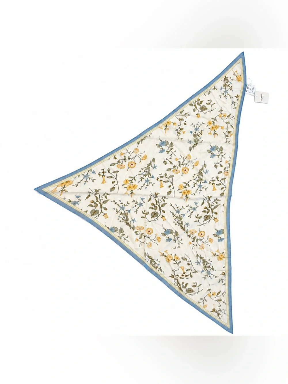 NWT La Seine 100% Silk Floral Oversized Triangle Scarf Blue Ivory Cottagecore